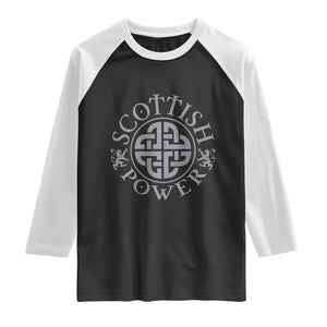 Scottish Power Celtic Knotwork Shield Emblem Raglan Shirt Traditional Tribal Heritage Scottish Pride