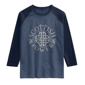 Scottish Power Celtic Knotwork Shield Emblem Raglan Shirt Traditional Tribal Heritage Scottish Pride