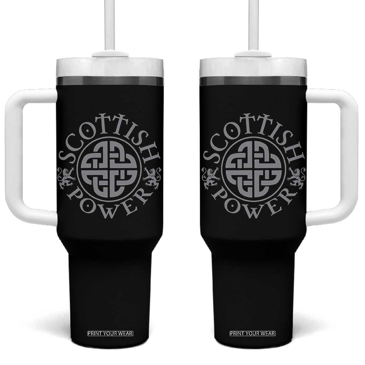 Scottish Power Celtic Knotwork Shield Emblem Tumbler With Handle Traditional Tribal Heritage Scottish Pride