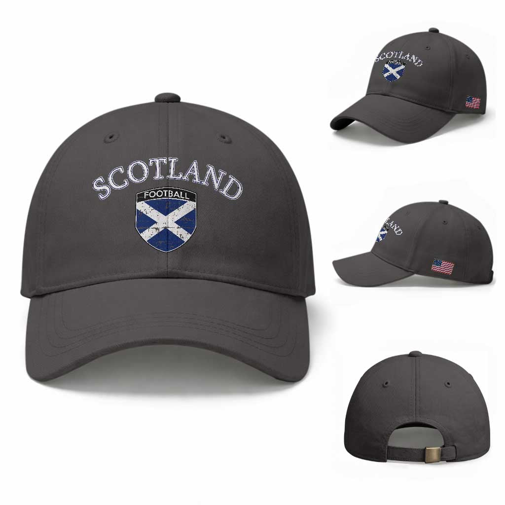Scotland Football Distressed Shield Saltire Flag Baseball Cap Game Day Sports Soccer Fans
