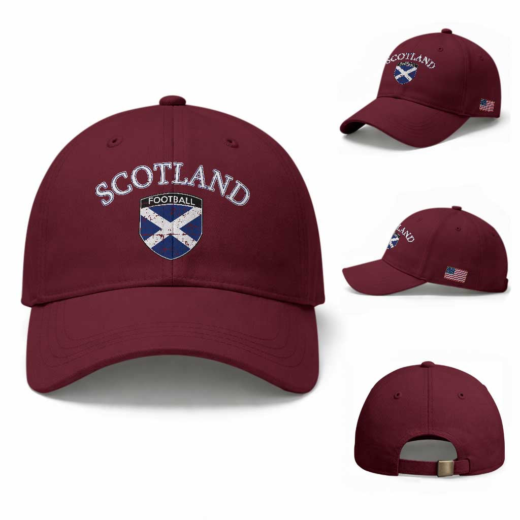Scotland Football Distressed Shield Saltire Flag Baseball Cap Game Day Sports Soccer Fans
