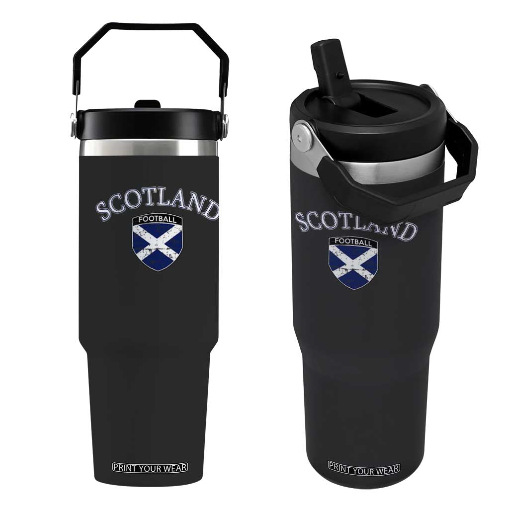 Scotland Football Distressed Shield Saltire Flag Flip Straw Tumbler Game Day Sports Soccer Fans