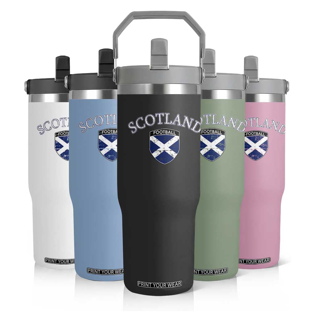 Scotland Football Distressed Shield Saltire Flag Flip Straw Tumbler Game Day Sports Soccer Fans