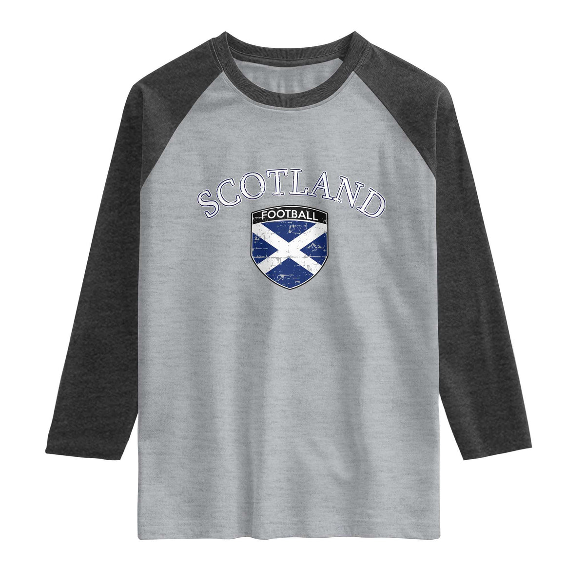 Scotland Football Distressed Shield Saltire Flag Raglan Shirt Game Day Sports Soccer Fans