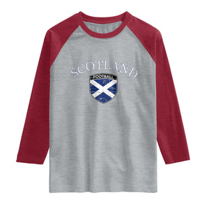 Scotland Football Distressed Shield Saltire Flag Raglan Shirt Game Day Sports Soccer Fans