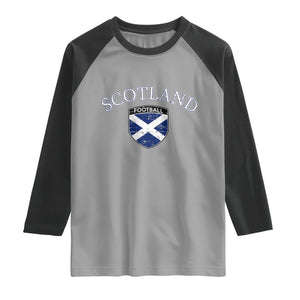 Scotland Football Distressed Shield Saltire Flag Raglan Shirt Game Day Sports Soccer Fans