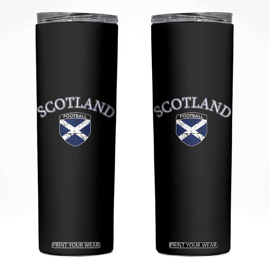 Scotland Football Distressed Shield Saltire Flag Skinny Tumbler Game Day Sports Soccer Fans