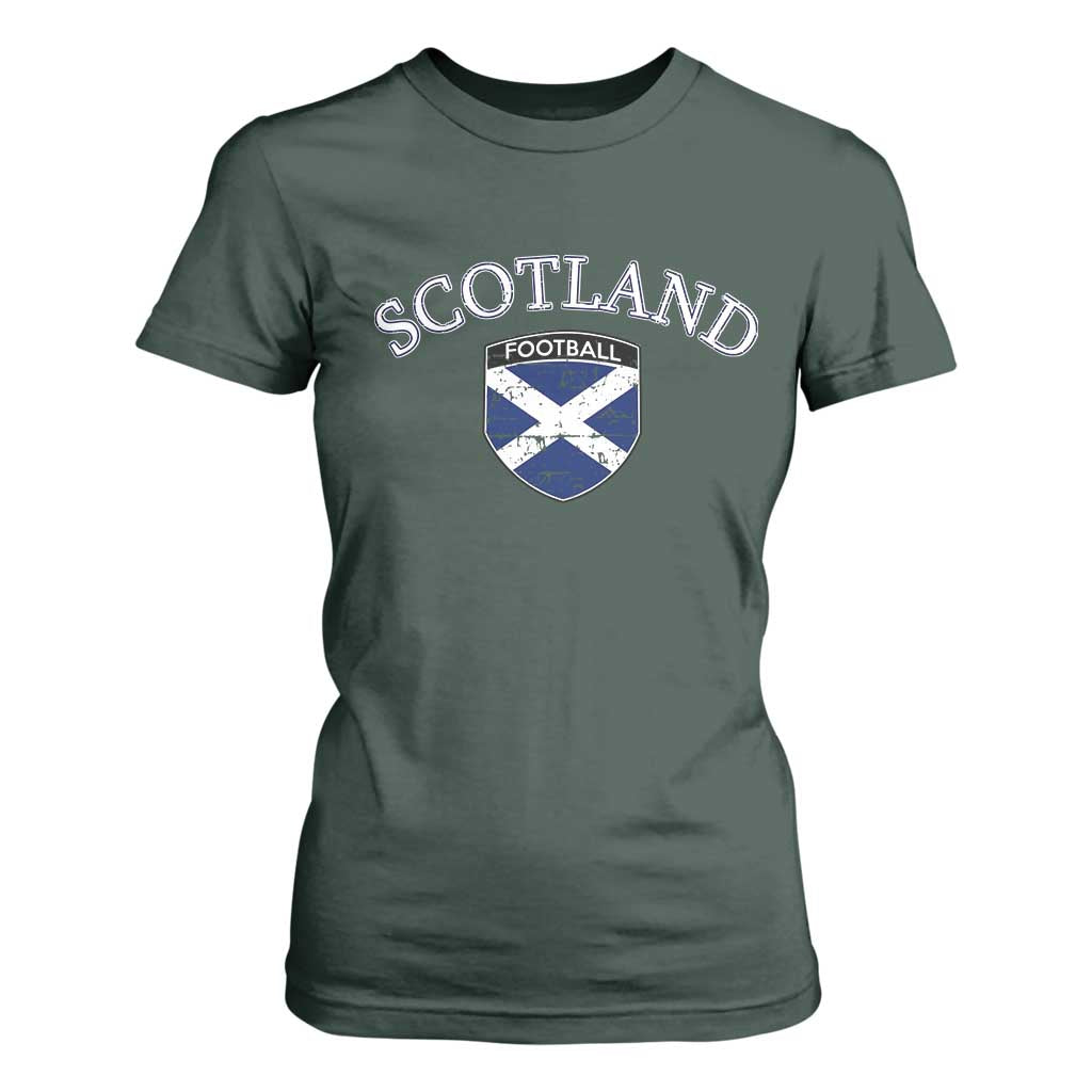 Scotland Football Distressed Shield Saltire Flag T Shirt For Women Game Day Sports Soccer Fans
