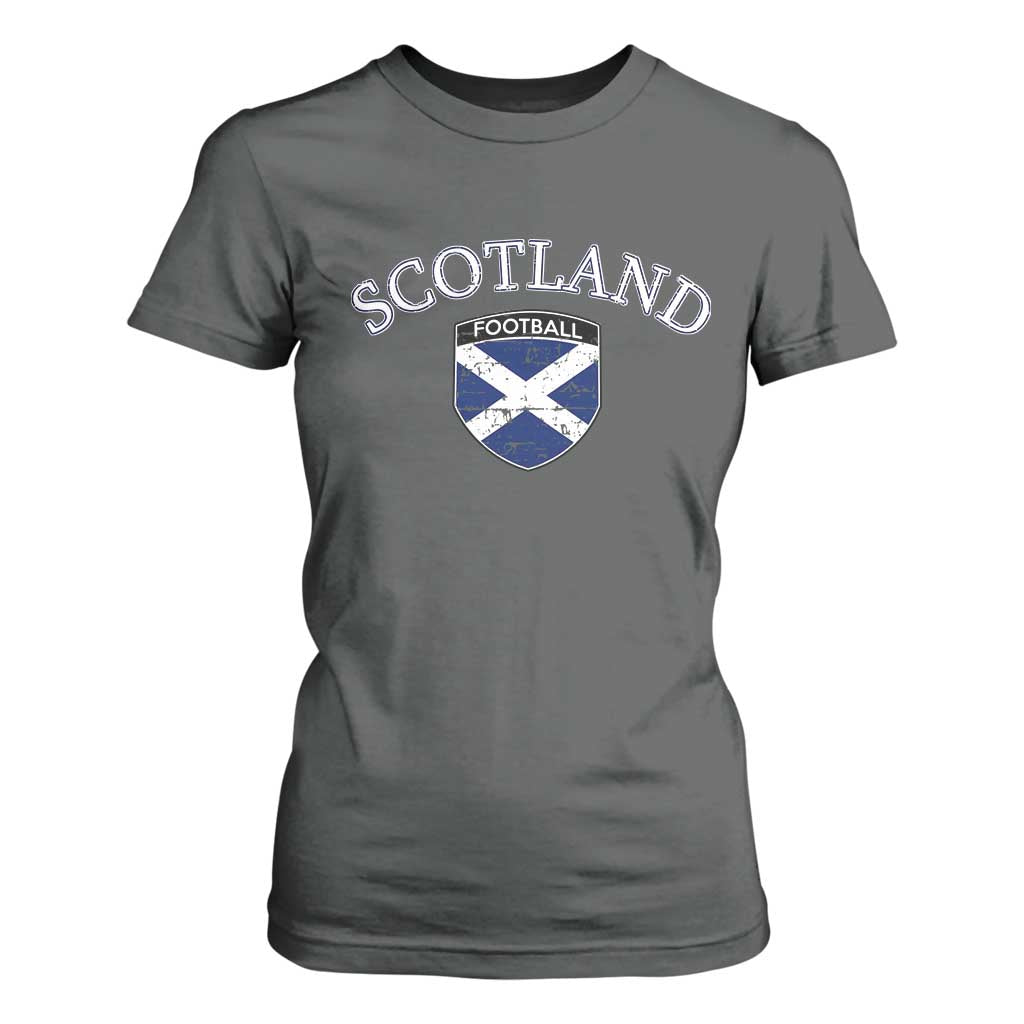 Scotland Football Distressed Shield Saltire Flag T Shirt For Women Game Day Sports Soccer Fans