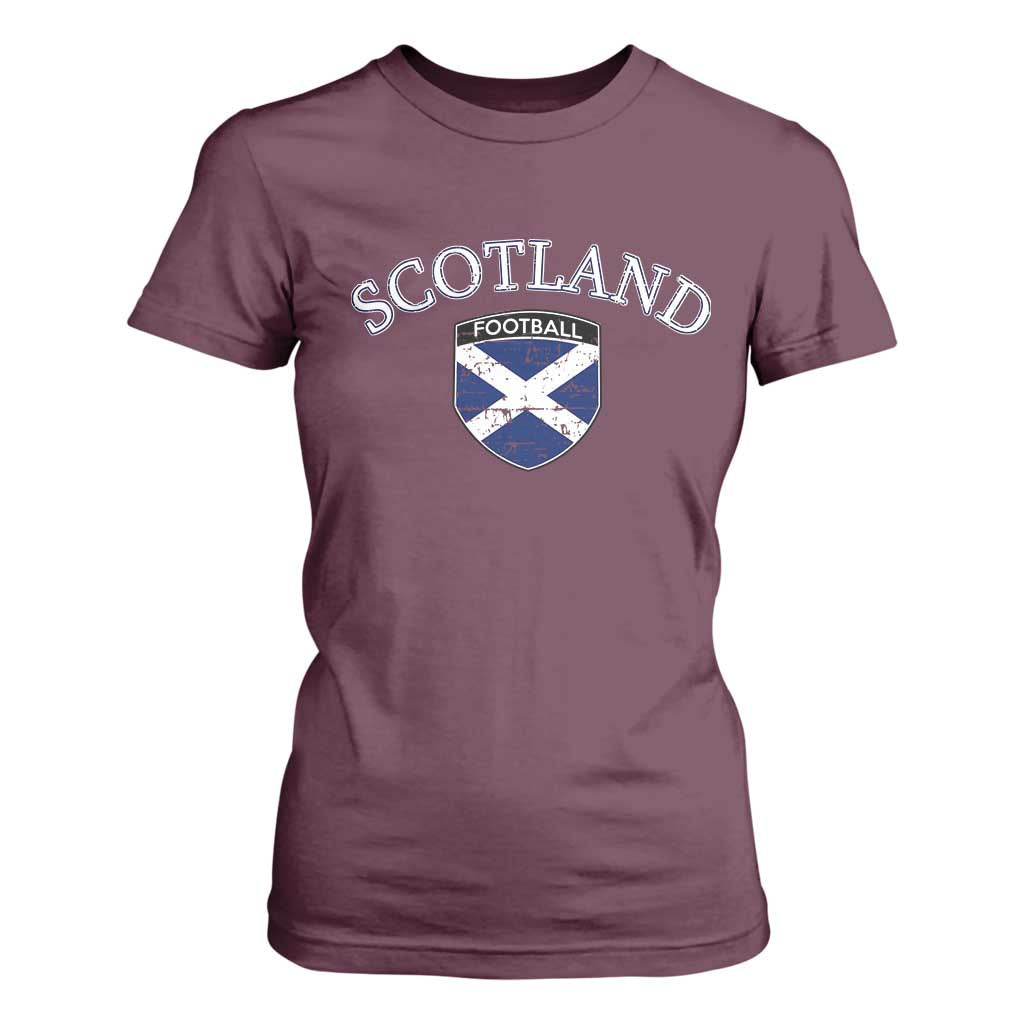 Scotland Football Distressed Shield Saltire Flag T Shirt For Women Game Day Sports Soccer Fans