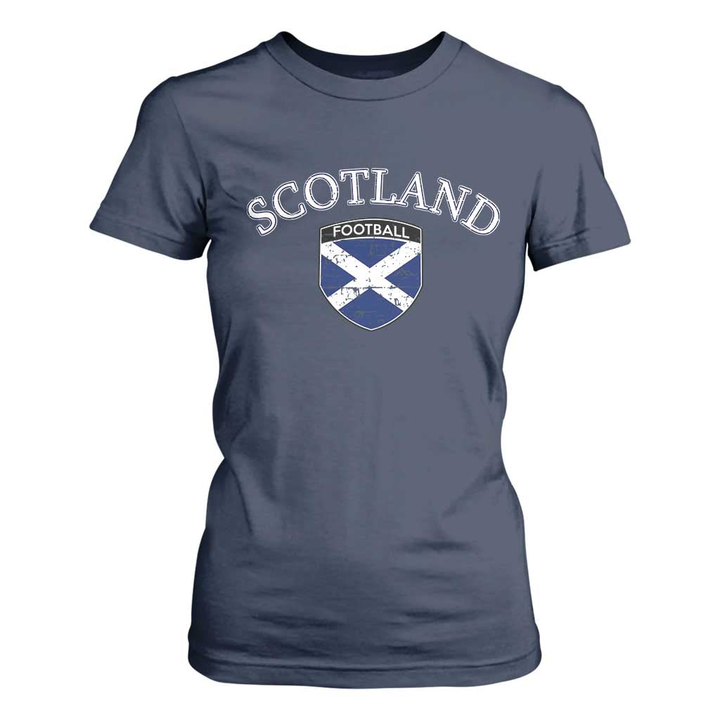 Scotland Football Distressed Shield Saltire Flag T Shirt For Women Game Day Sports Soccer Fans