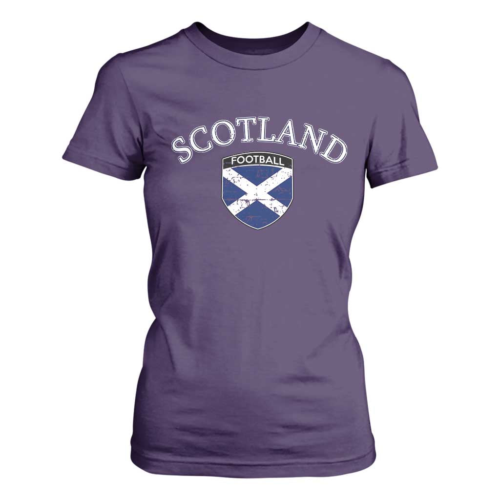 Scotland Football Distressed Shield Saltire Flag T Shirt For Women Game Day Sports Soccer Fans