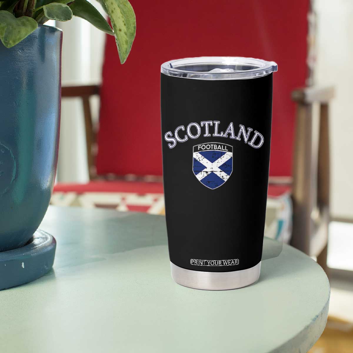 Scotland Football Distressed Shield Saltire Flag Tumbler Cup Game Day Sports Soccer Fans