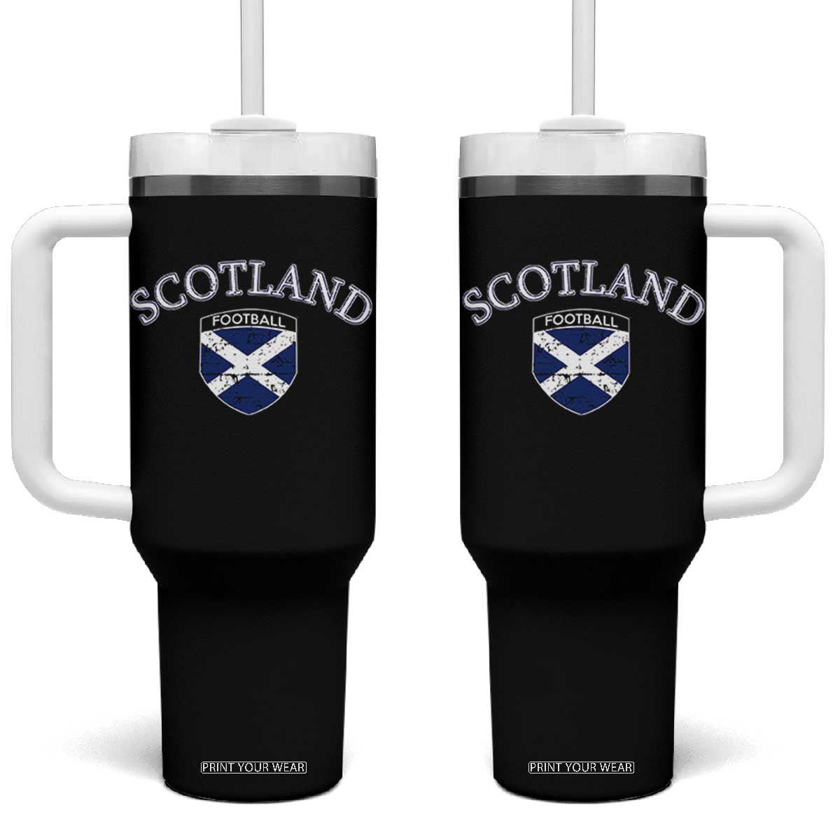 Scotland Football Distressed Shield Saltire Flag Tumbler With Handle Game Day Sports Soccer Fans