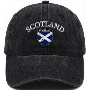 Scotland Football Distressed Shield Saltire Flag Washed Cotton Baseball Cap Game Day Sports Soccer Fans