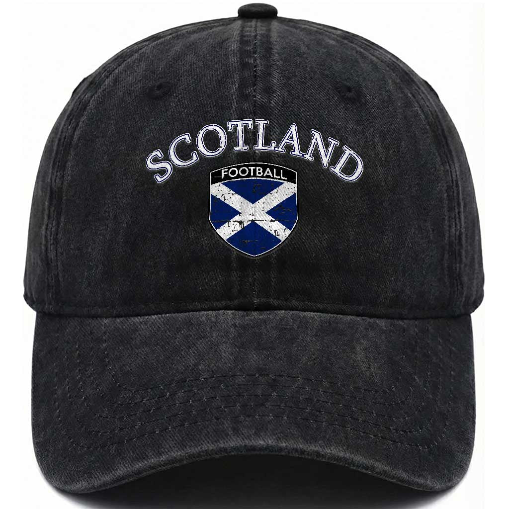 Scotland Football Distressed Shield Saltire Flag Washed Cotton Baseball Cap Game Day Sports Soccer Fans TS02 Print Your Wear