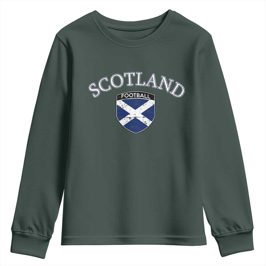 Scotland Football Distressed Shield Saltire Flag Youth Sweatshirt Game Day Sports Soccer Fans