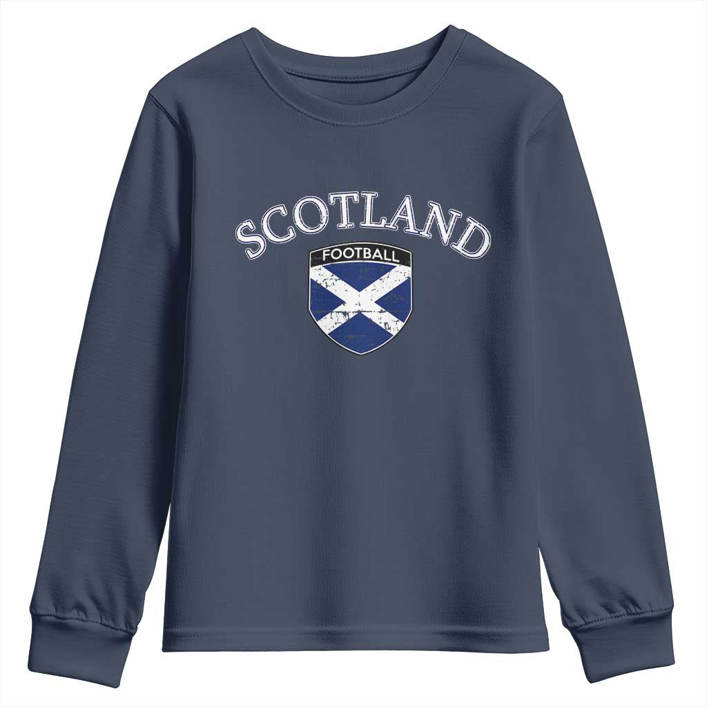 Scotland Football Distressed Shield Saltire Flag Youth Sweatshirt Game Day Sports Soccer Fans