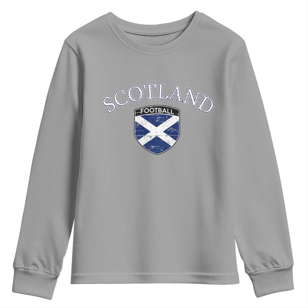 Scotland Football Distressed Shield Saltire Flag Youth Sweatshirt Game Day Sports Soccer Fans