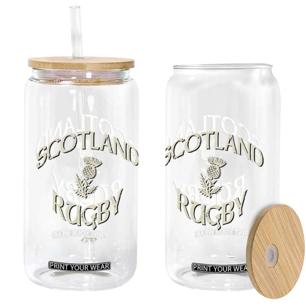 Scotland Rugby Distressed Vintage Traditional Thistle Glass Can Sports Fan Game Day