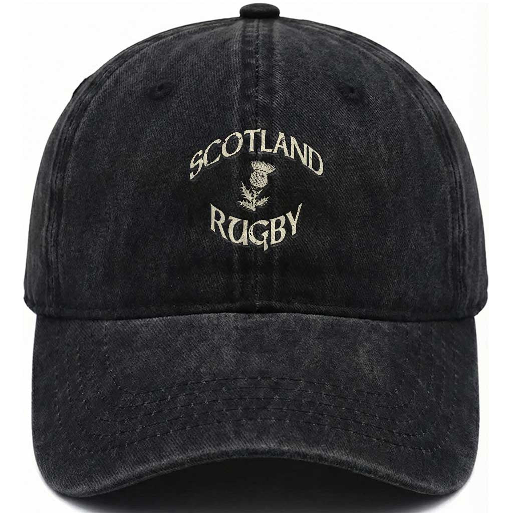 Scotland Rugby Distressed Vintage Traditional Thistle Washed Cotton Baseball Cap Sports Fan Game Day