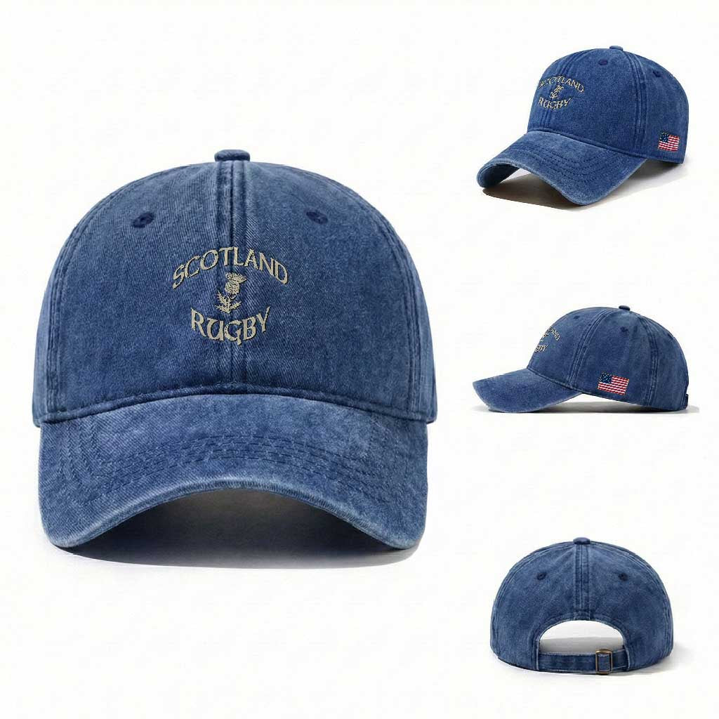Scotland Rugby Distressed Vintage Traditional Thistle Washed Cotton Baseball Cap Sports Fan Game Day