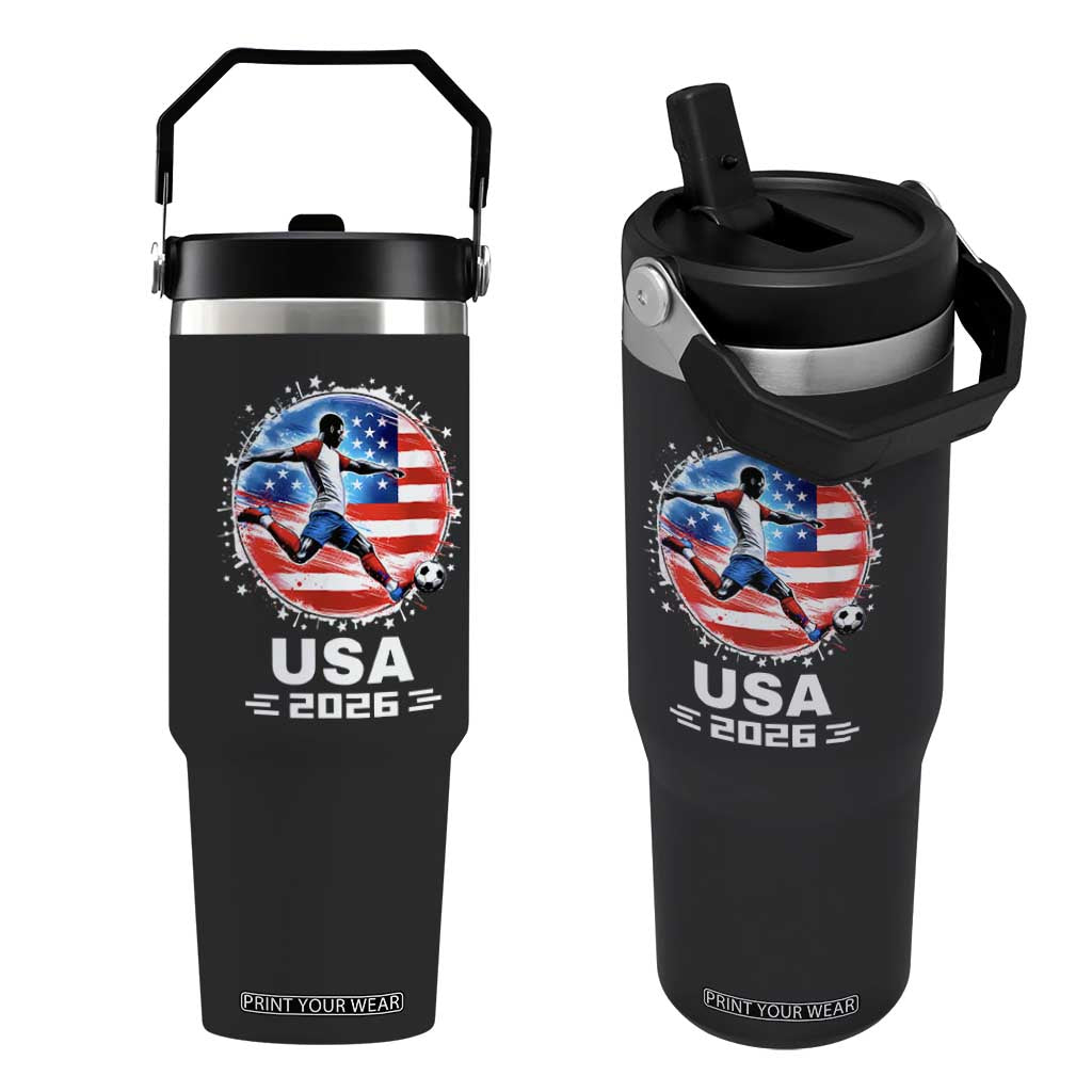 USA Soccer Patriotic Player 2026 Graphic Flip Straw Tumbler United States Football Fan Spirit