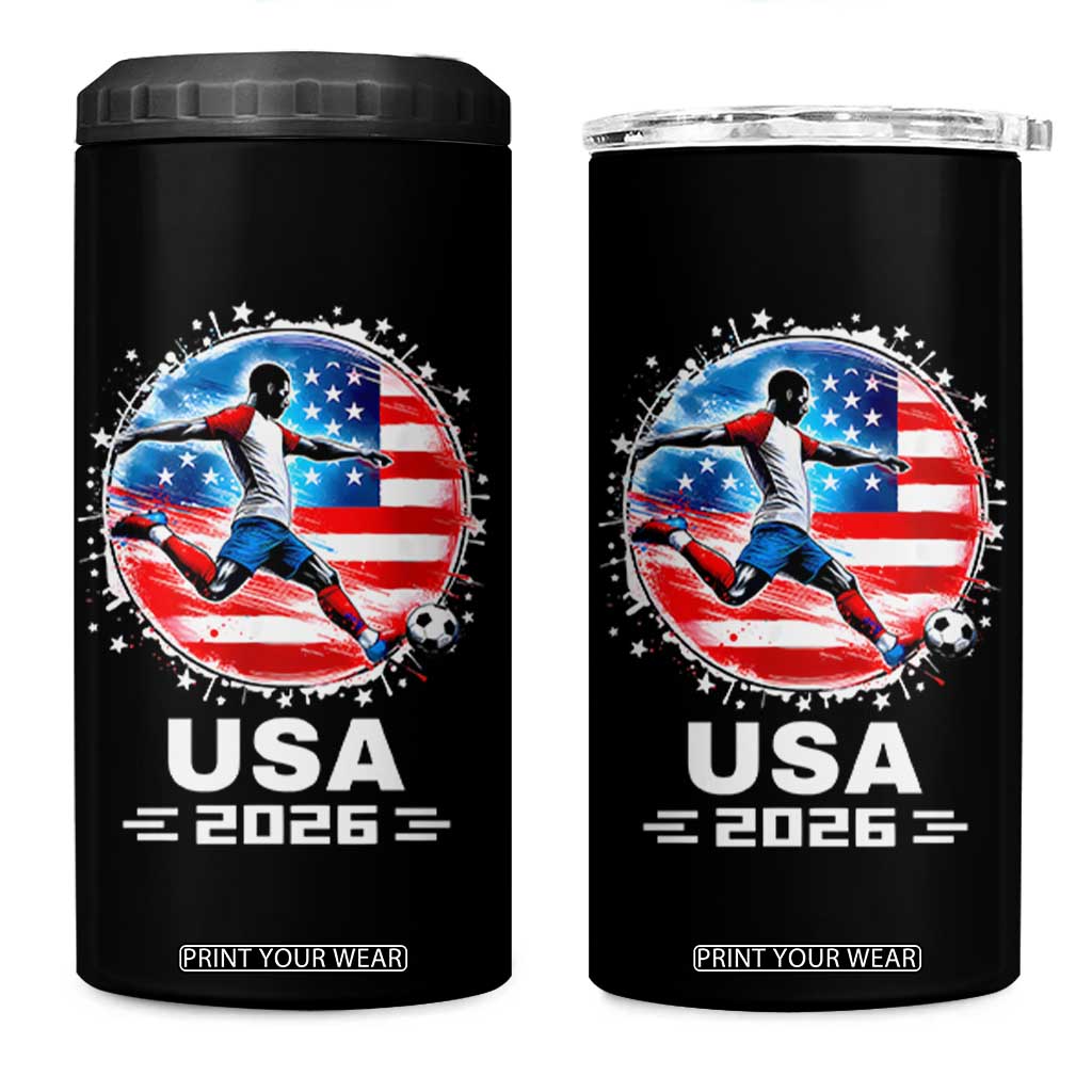 USA Soccer Patriotic Player 2026 Graphic 4 in 1 Can Cooler Tumbler United States Football Fan Spirit