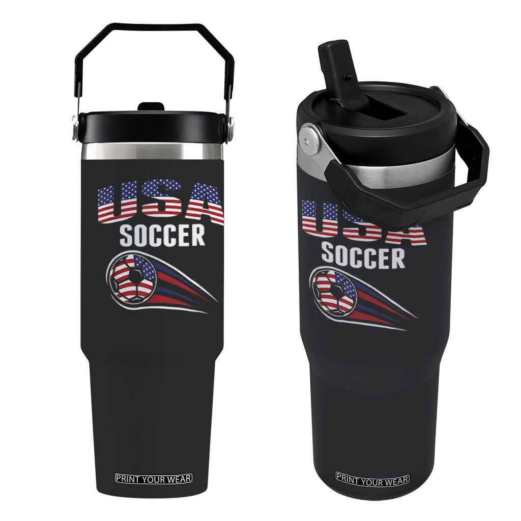 Patriotic USA Soccer Stars and Stripes Graphic Flip Straw Tumbler American Football Fan Game Day Spirit