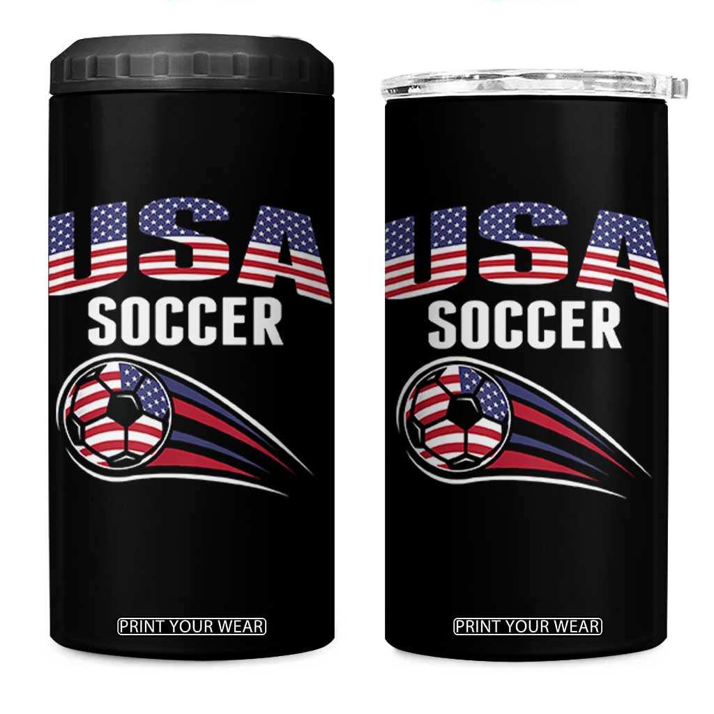 Patriotic USA Soccer Stars and Stripes Graphic 4 in 1 Can Cooler Tumbler American Football Fan Game Day Spirit