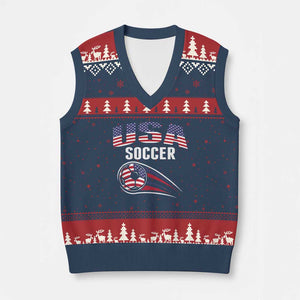 Patriotic USA Soccer Stars and Stripes Graphic V-Neck Knit Sweater Vest American Football Fan Game Day Spirit