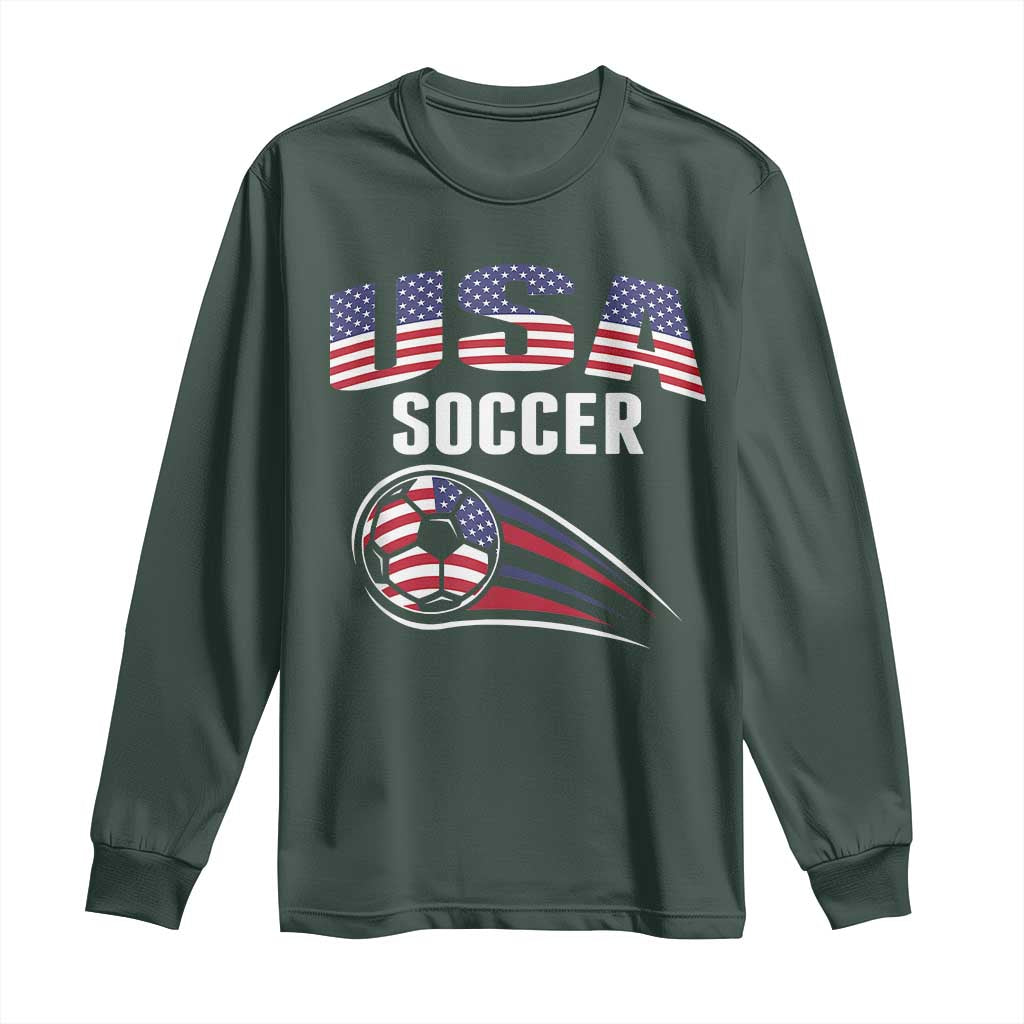 Patriotic USA Soccer Stars and Stripes Graphic Long Sleeve Shirt American Football Fan Game Day Spirit