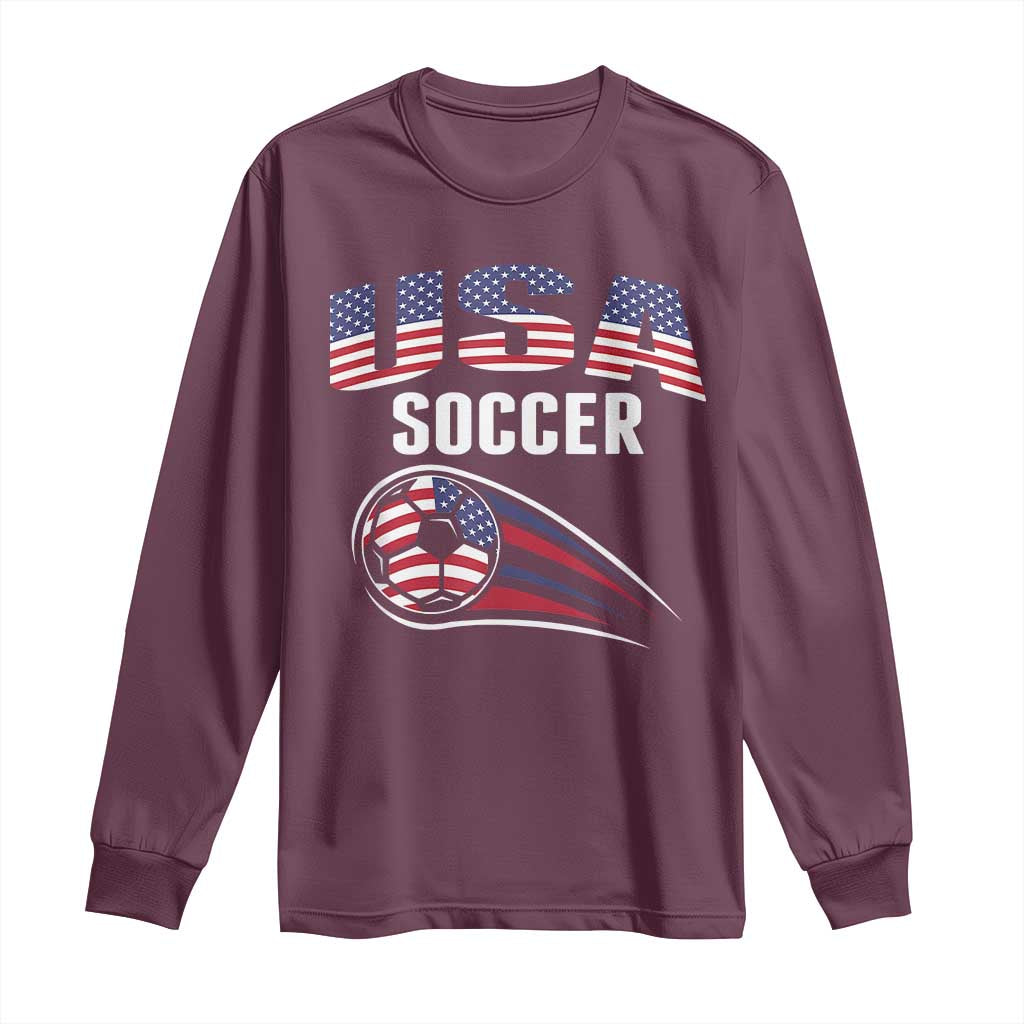Patriotic USA Soccer Stars and Stripes Graphic Long Sleeve Shirt American Football Fan Game Day Spirit