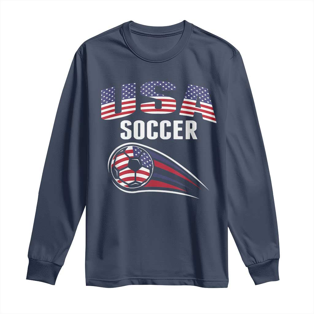 Patriotic USA Soccer Stars and Stripes Graphic Long Sleeve Shirt American Football Fan Game Day Spirit