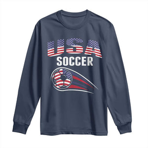 Patriotic USA Soccer Stars and Stripes Graphic Long Sleeve Shirt American Football Fan Game Day Spirit