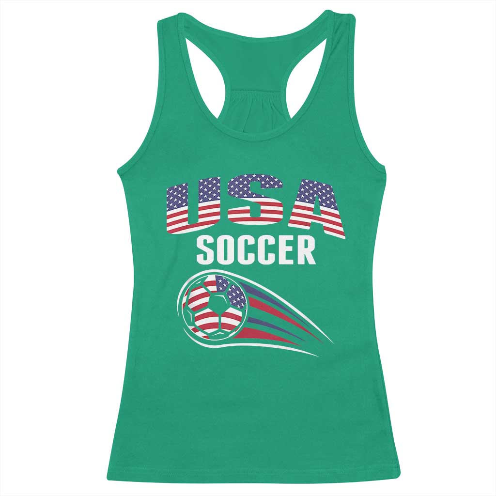 Patriotic USA Soccer Stars and Stripes Graphic Racerback Tank Top American Football Fan Game Day Spirit