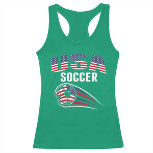 Patriotic USA Soccer Stars and Stripes Graphic Racerback Tank Top American Football Fan Game Day Spirit