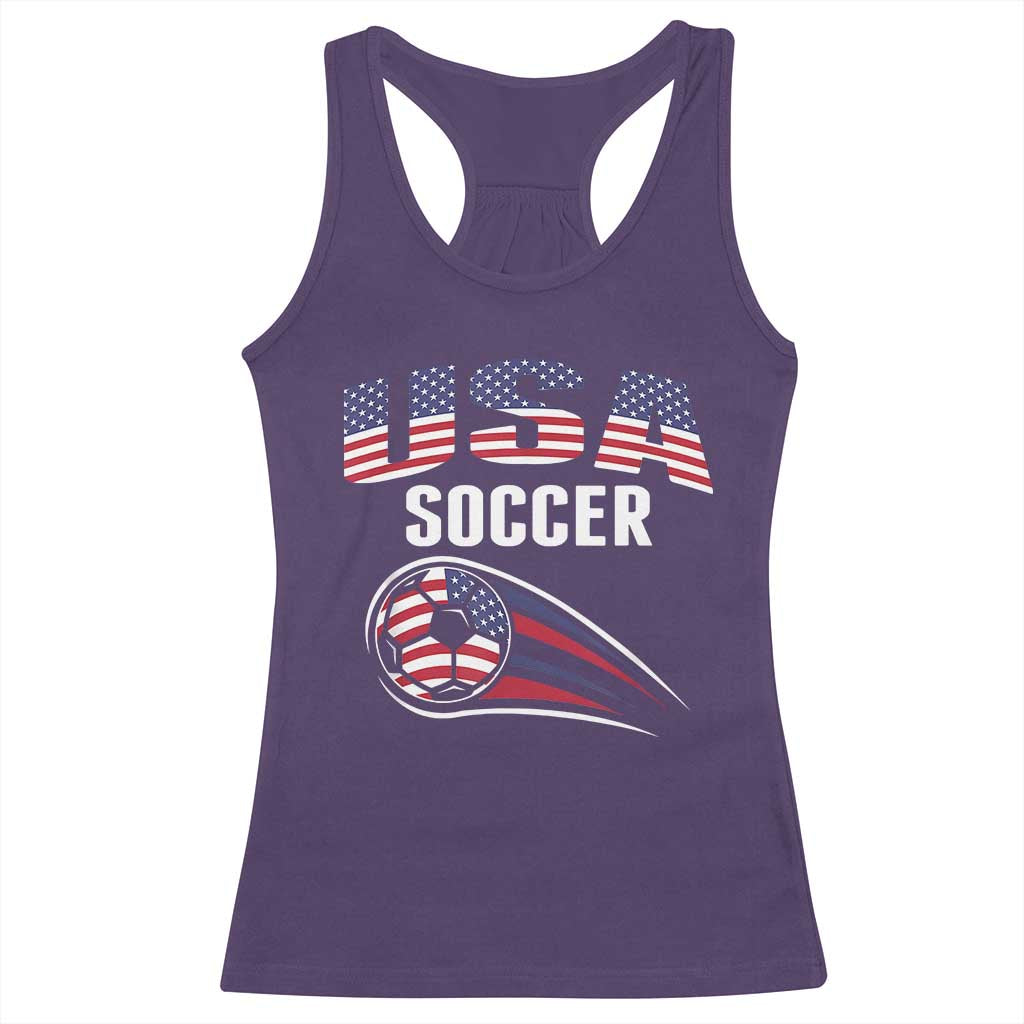 Patriotic USA Soccer Stars and Stripes Graphic Racerback Tank Top American Football Fan Game Day Spirit