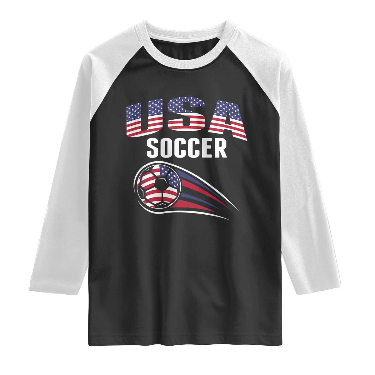 Patriotic USA Soccer Stars and Stripes Graphic Raglan Shirt American Football Fan Game Day Spirit