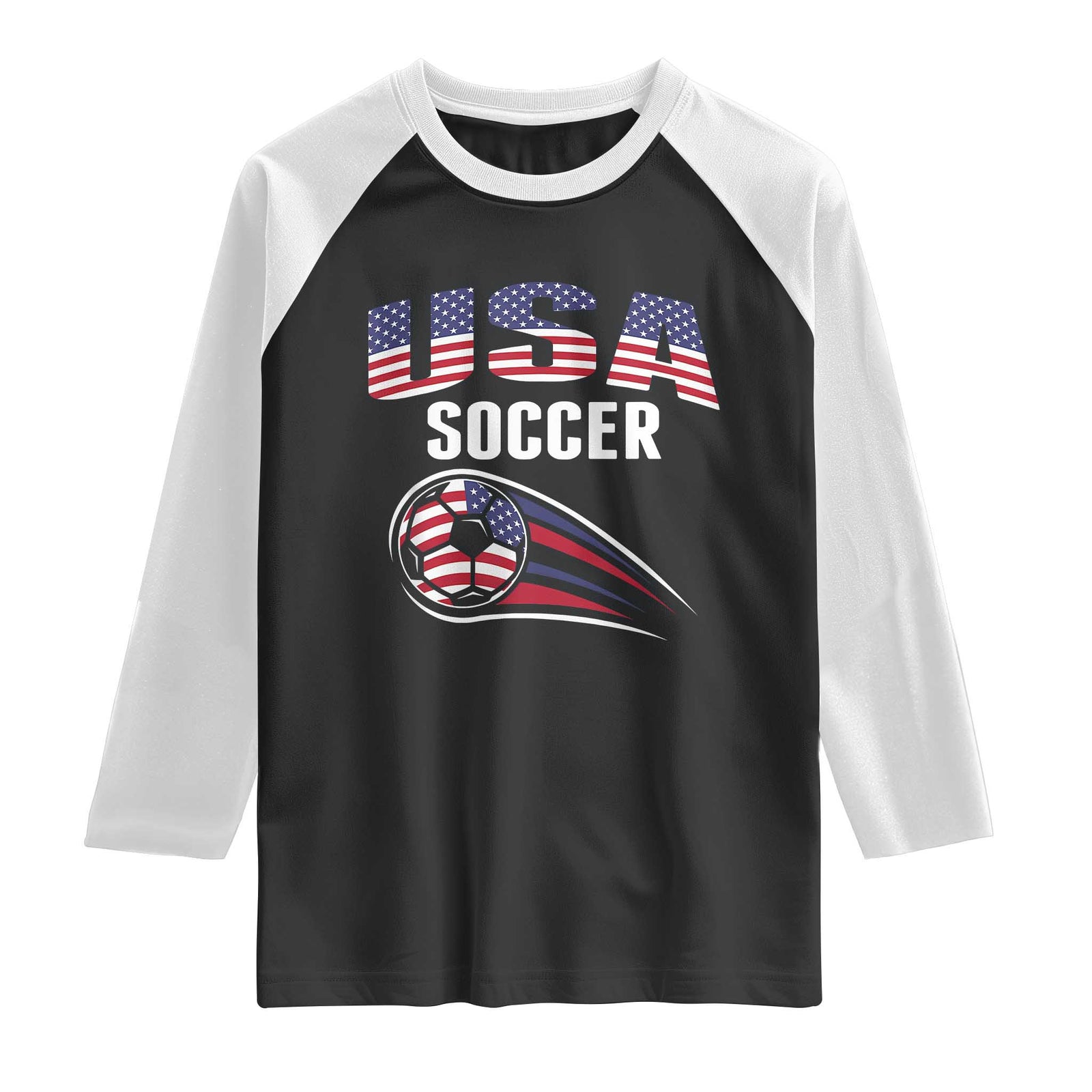 Patriotic USA Soccer Stars and Stripes Graphic Raglan Shirt American Football Fan Game Day Spirit TS02 Black White Print Your Wear