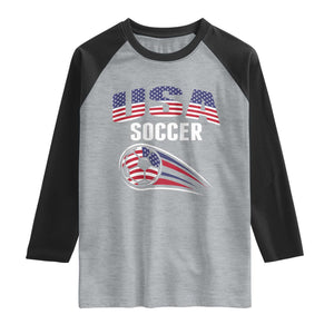 Patriotic USA Soccer Stars and Stripes Graphic Raglan Shirt American Football Fan Game Day Spirit