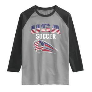Patriotic USA Soccer Stars and Stripes Graphic Raglan Shirt American Football Fan Game Day Spirit