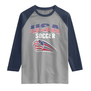 Patriotic USA Soccer Stars and Stripes Graphic Raglan Shirt American Football Fan Game Day Spirit