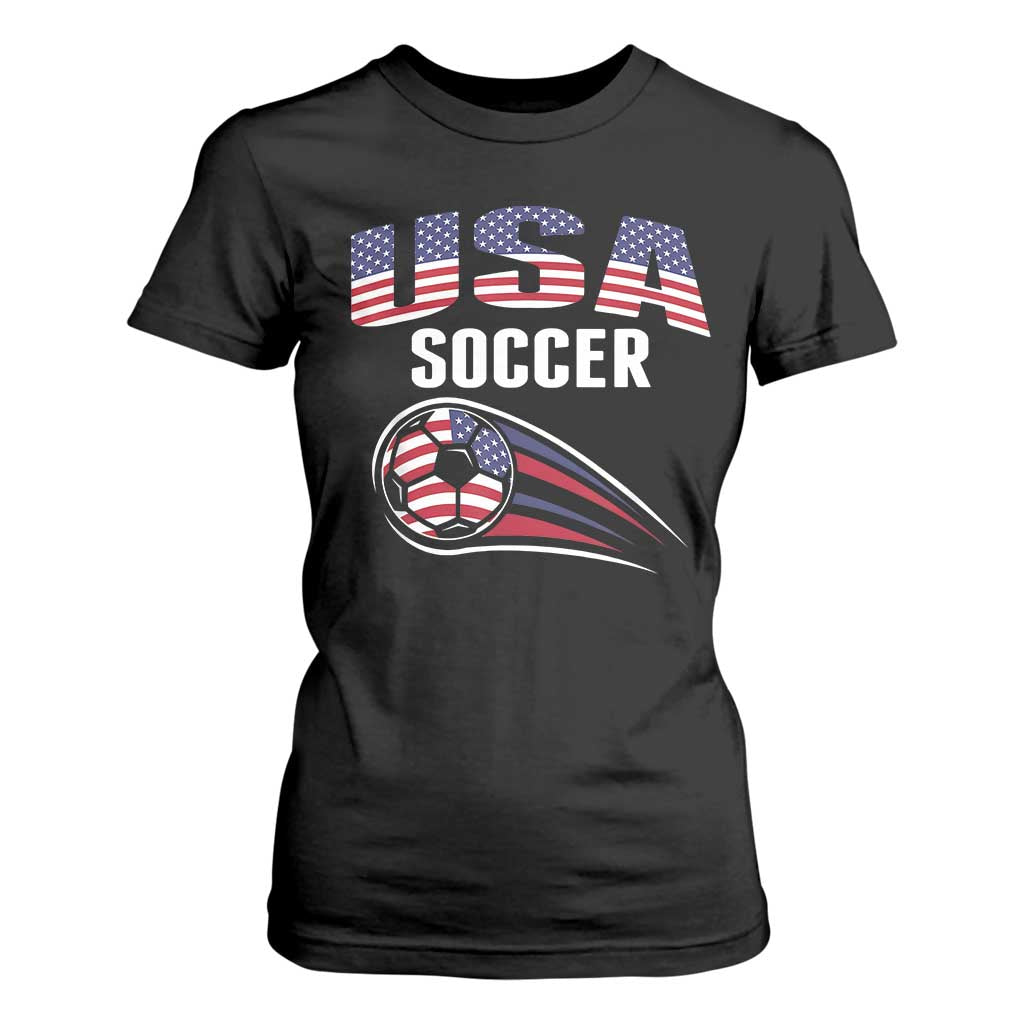 Patriotic USA Soccer Stars and Stripes Graphic T Shirt For Women American Football Fan Game Day Spirit