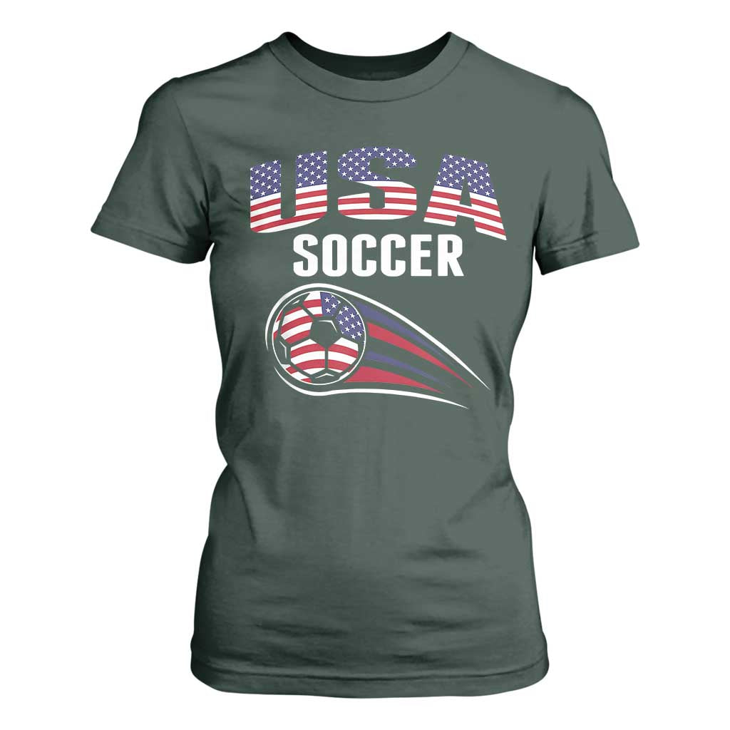 Patriotic USA Soccer Stars and Stripes Graphic T Shirt For Women American Football Fan Game Day Spirit