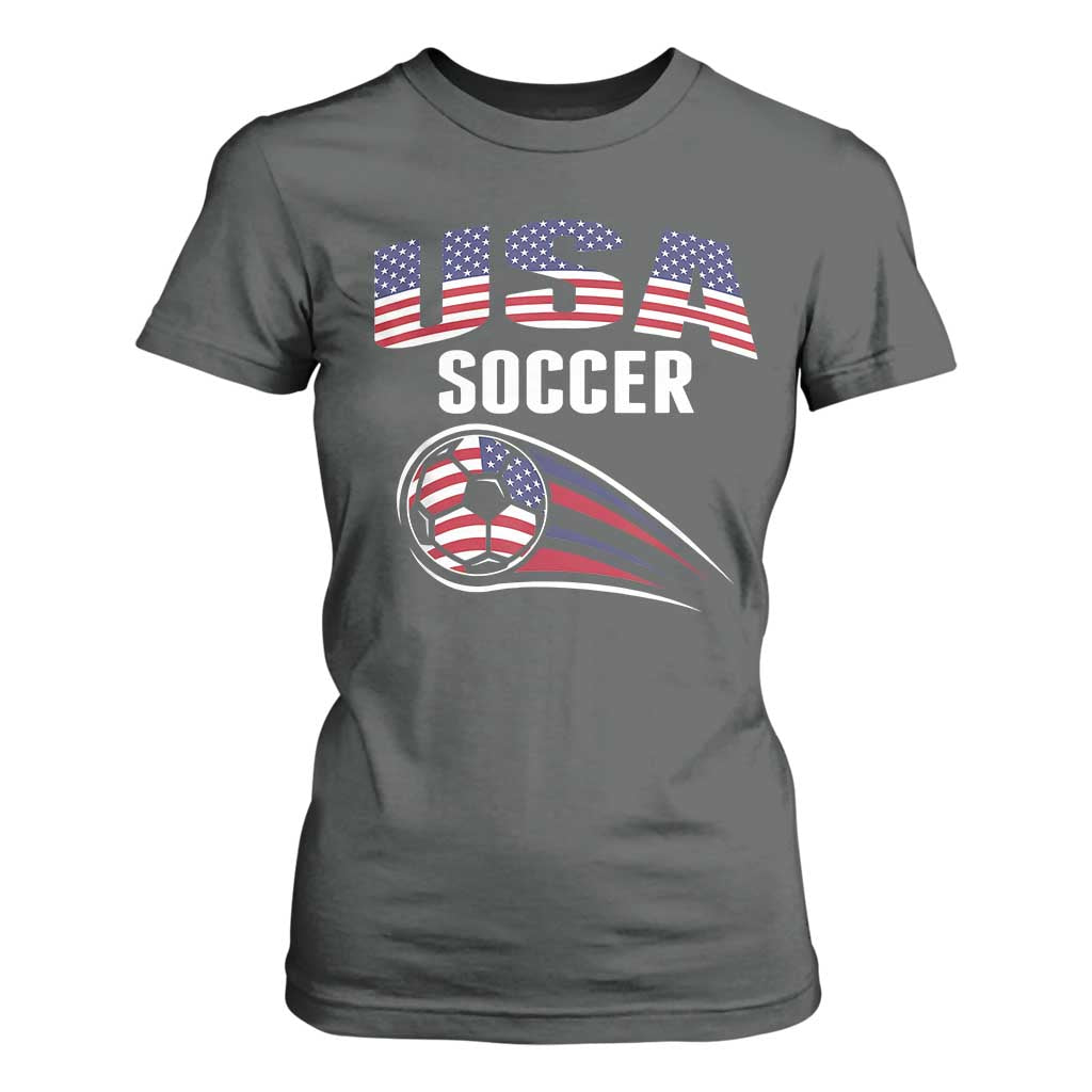 Patriotic USA Soccer Stars and Stripes Graphic T Shirt For Women American Football Fan Game Day Spirit