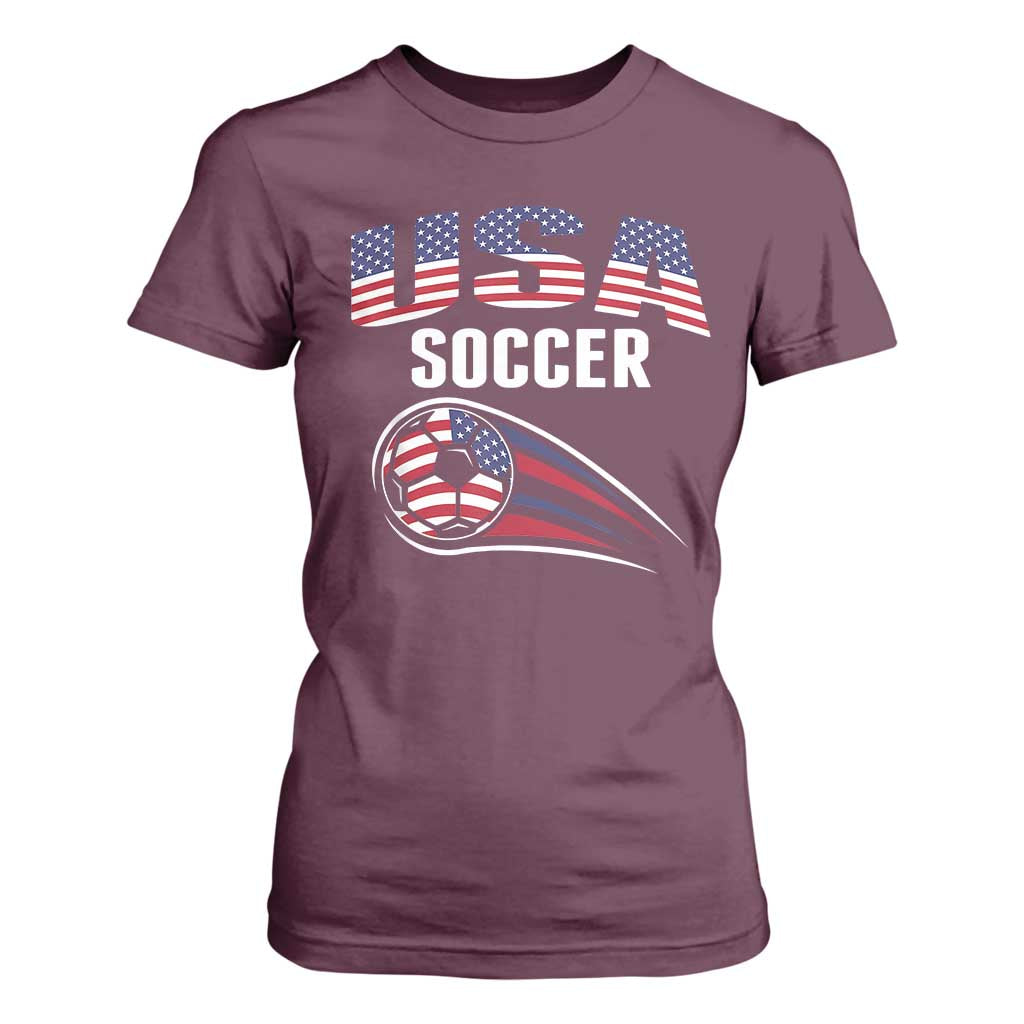Patriotic USA Soccer Stars and Stripes Graphic T Shirt For Women American Football Fan Game Day Spirit