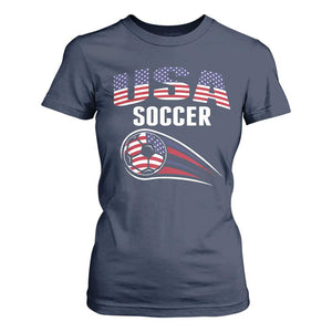 Patriotic USA Soccer Stars and Stripes Graphic T Shirt For Women American Football Fan Game Day Spirit