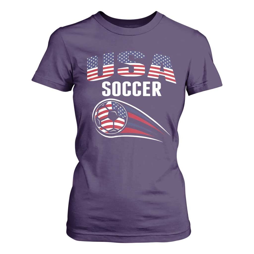 Patriotic USA Soccer Stars and Stripes Graphic T Shirt For Women American Football Fan Game Day Spirit