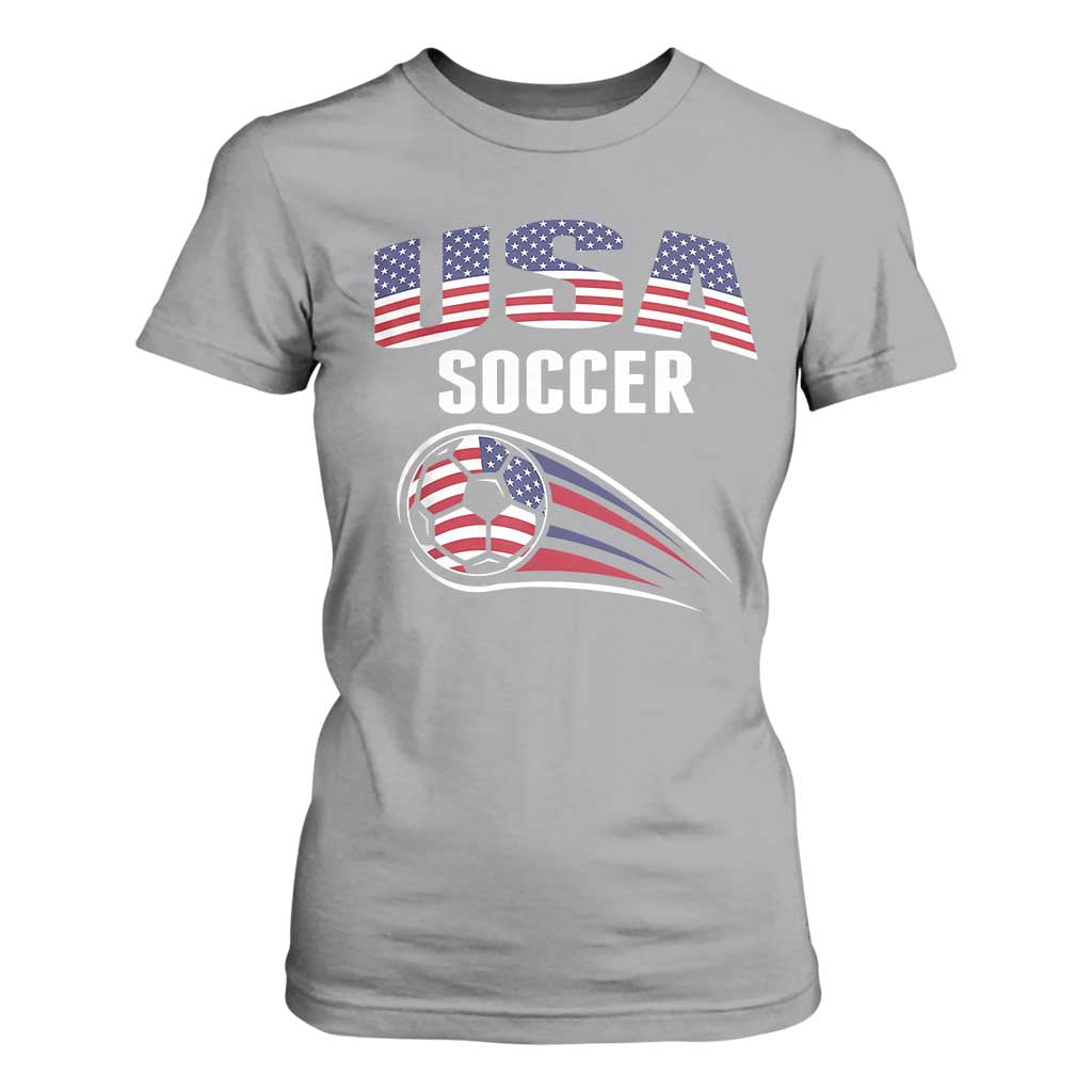 Patriotic USA Soccer Stars and Stripes Graphic T Shirt For Women American Football Fan Game Day Spirit